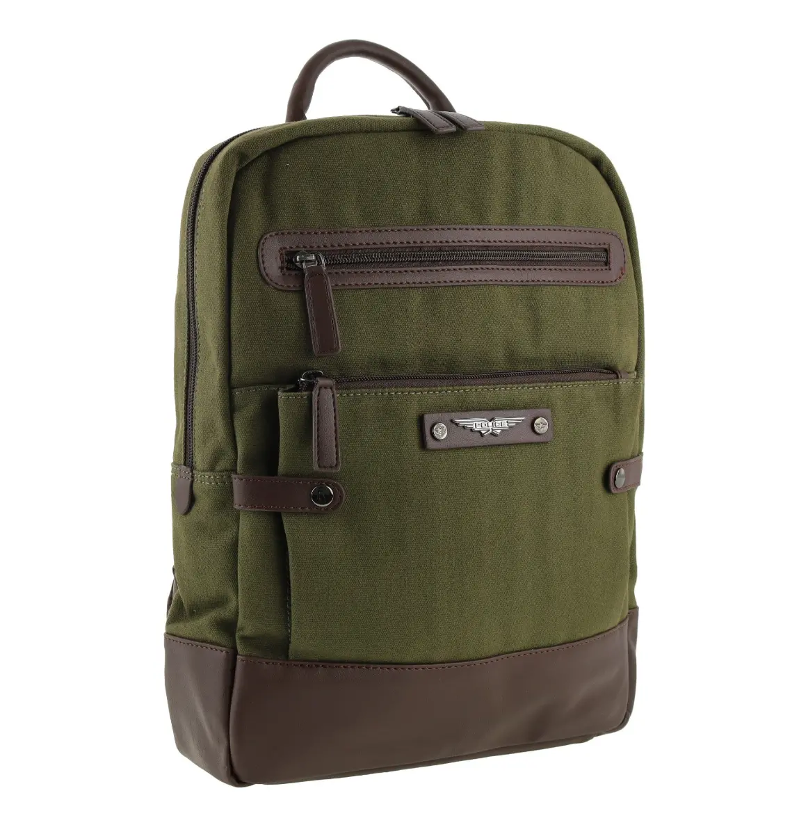 Police Rustic Canvas Laptop Buisness Travel Backpack Bag 35X10x41cm Dark Olive 1