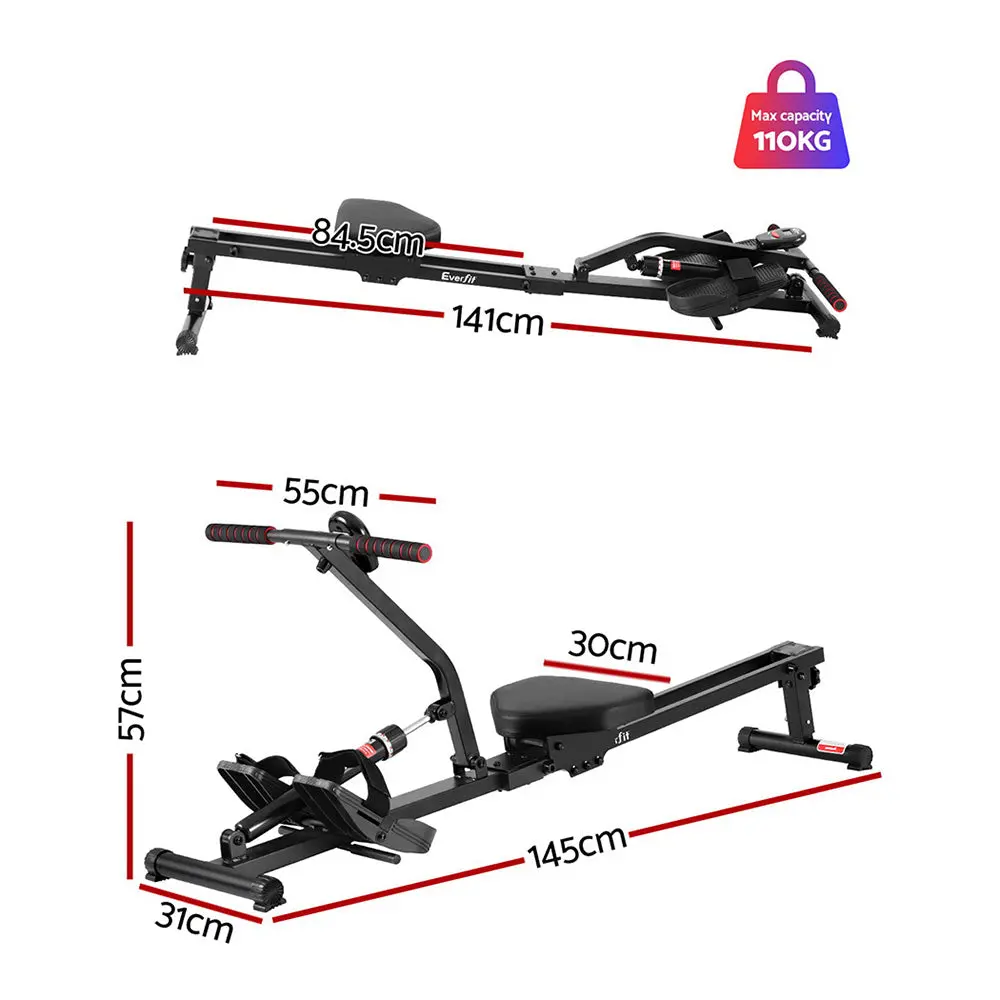 Everfit Hydraulic Rowing Machine Rower 12 Levels Resistance Exercise Fitness Gym Cardio 2