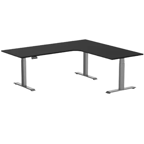 Desky L-Shape Melamine Sit Stand Desk 200Cm - Left Return Black Top And Space Grey Leg 1