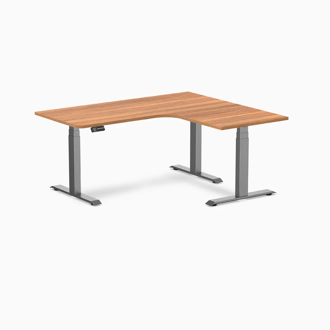 Desky L-Shape Melamine Sit Stand Desk 160Cm - Right Return Prime Oak Top And Space Grey Leg 2