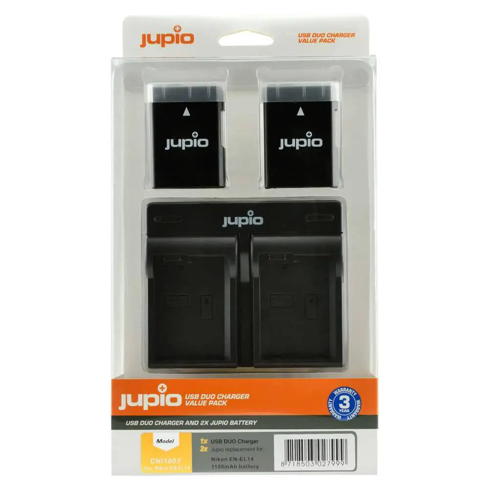 Jupio 2X Battery 1100Mah & Usb Dual Charger Kit For Nikon En-El14/En-El14a 1