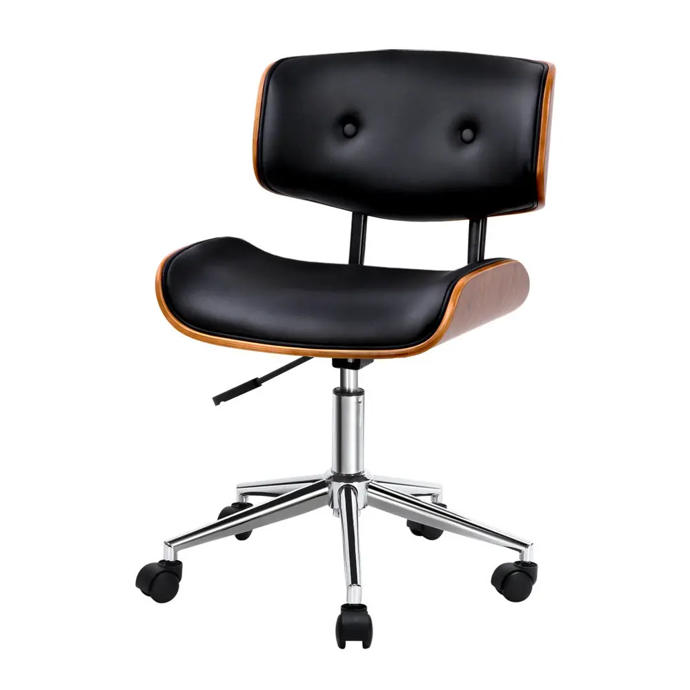 Artiss Wooden Office Chair Pu Seat (Black/Brown) 1
