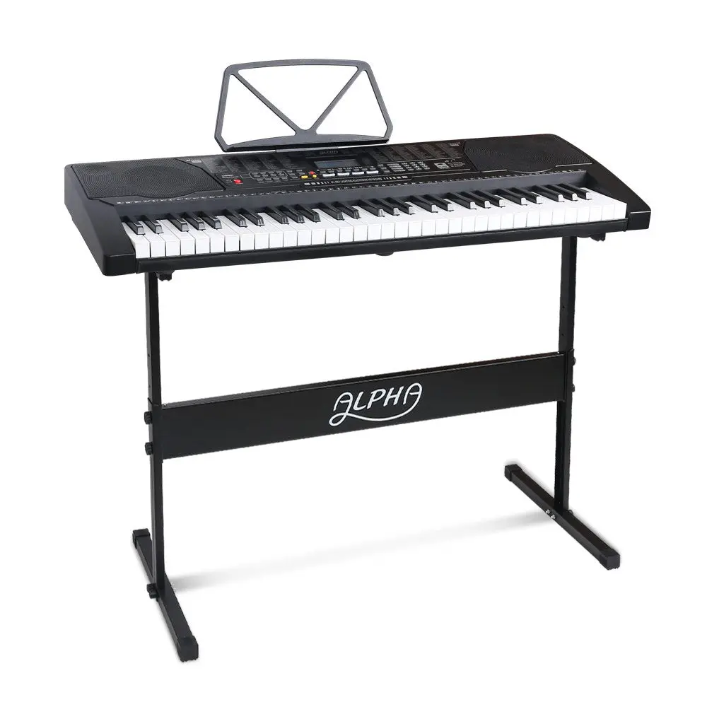Alpha 61 Keys Electronic Piano Keyboard Digital Electric With Stand (Lighted Black) 1