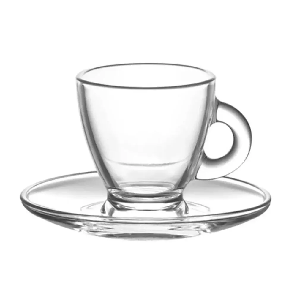 Classica 6Pc Aurora Clear Glass Espresso Cup & Saucer Set Dishwasher Safe 2