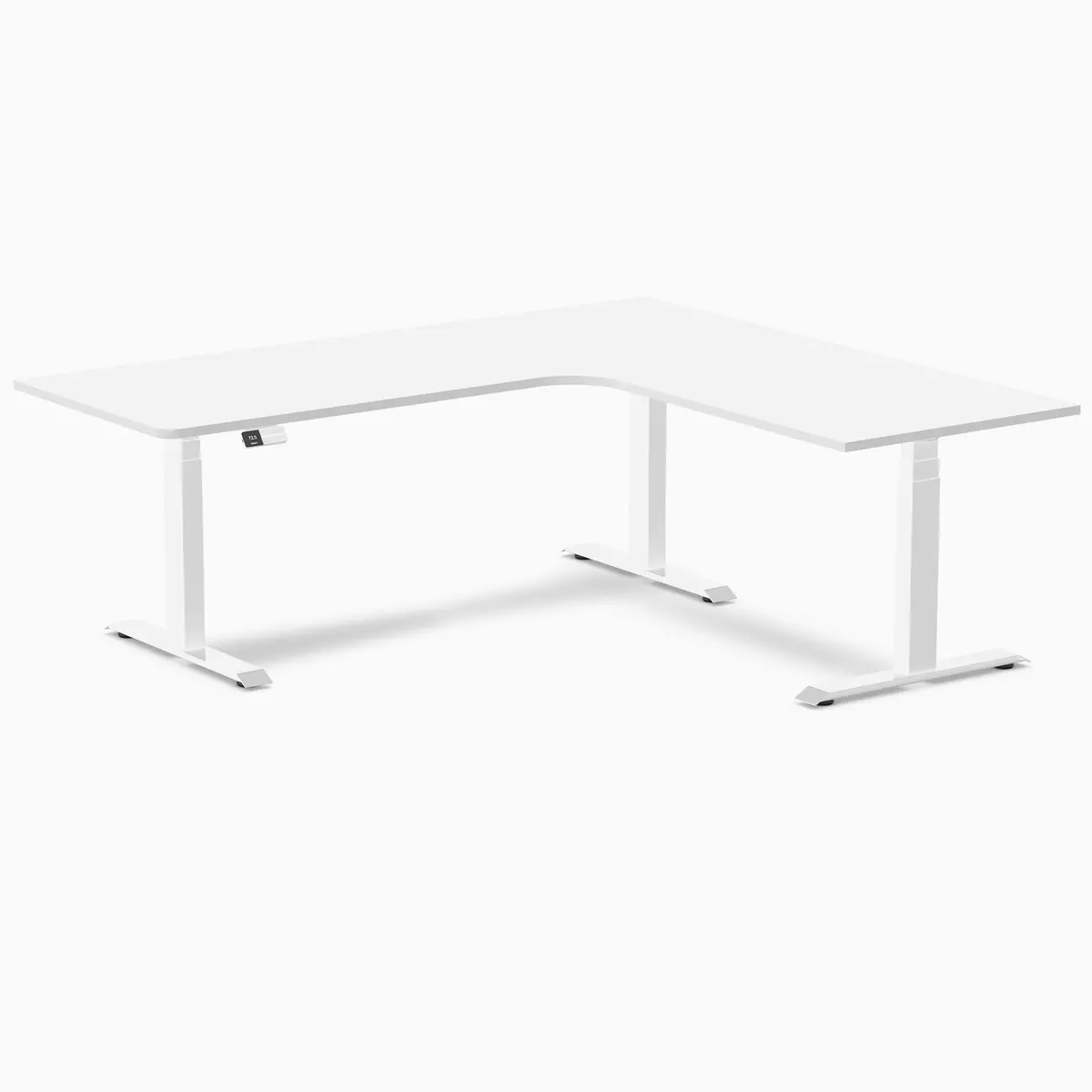 Desky L-Shape Melamine Sit Stand Desk 200Cm - Right Return White Top And White Leg 1
