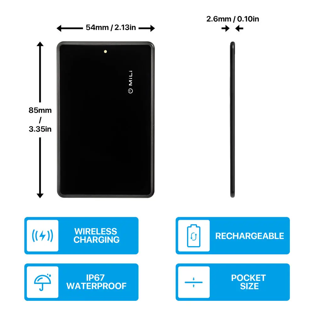 Mili Micard Smart Rechargeable Bluetooth Anti-Loss Safety Wallet Card Black 2