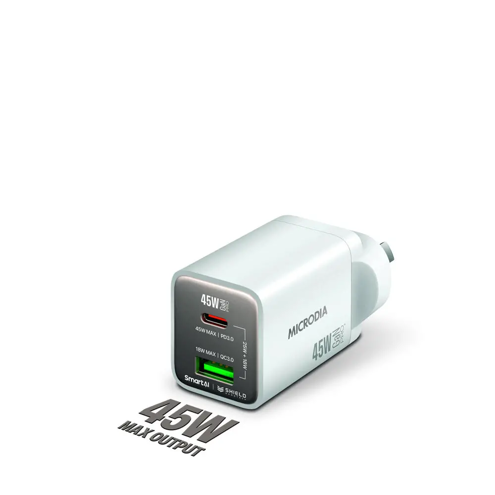 Microdia Smartcube Nano 45W Dual Port Gan Wall Charger (White) 1
