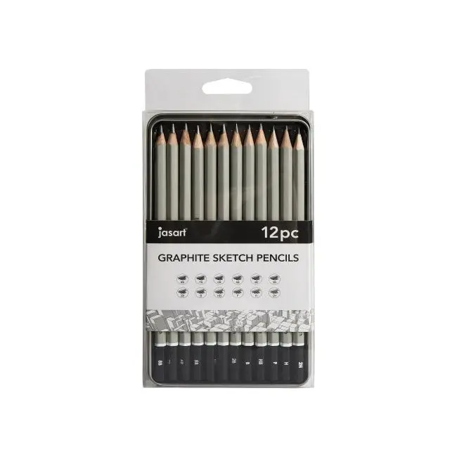 12Pc Jasart Studio Graphite Sketch Pencil Tin Set - Grey 1