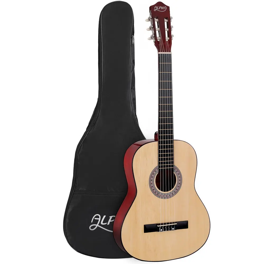 Alpha 39 Inch Classical Guitar Wooden Body Nylon String Beginner Gift Natural 1