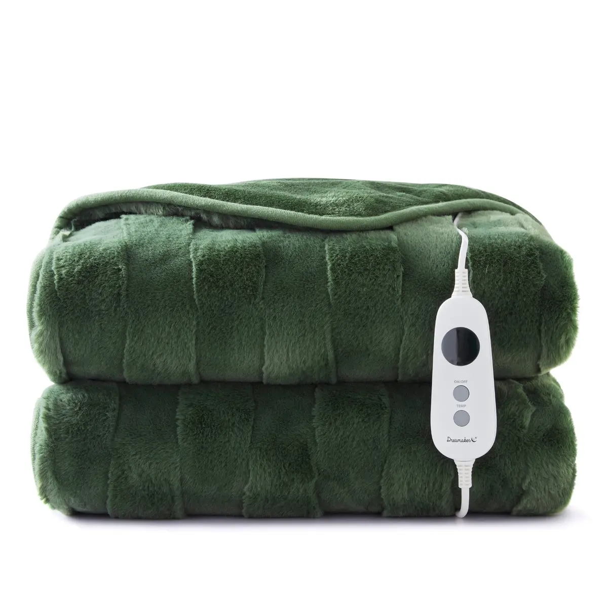 Dreamaker Basketweave Faux Fur Electric Heated Throw Blanket [180X200cm] (Olive) 1