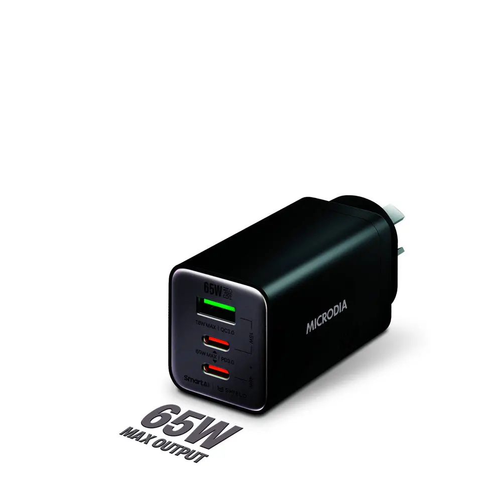 Microdia Smartcube Nano 65W Tri Port Gan Wall Charger (Black) 1