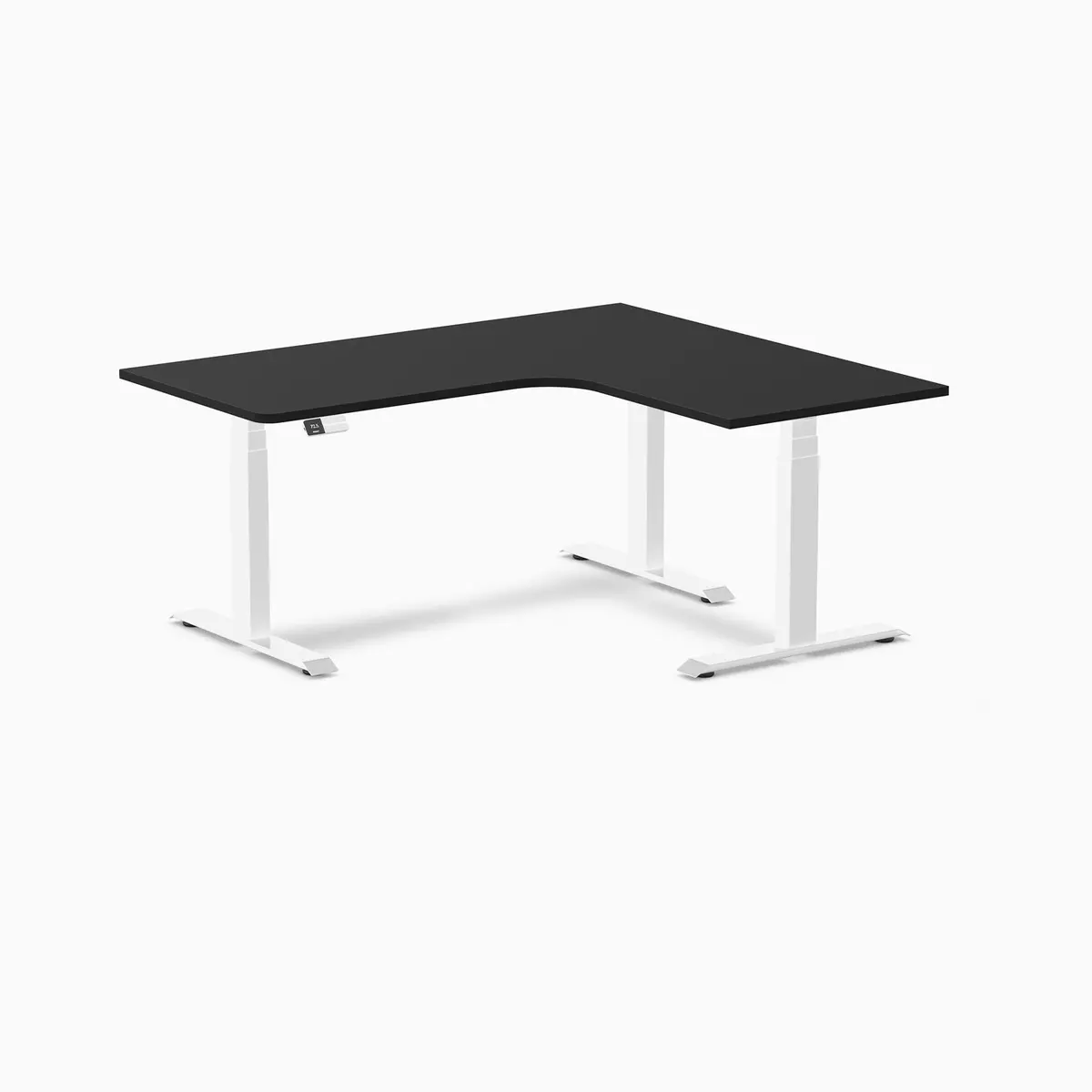 Desky L-Shape Melamine Sit Stand Desk 160Cm - Left Return Black Top And White Leg 1