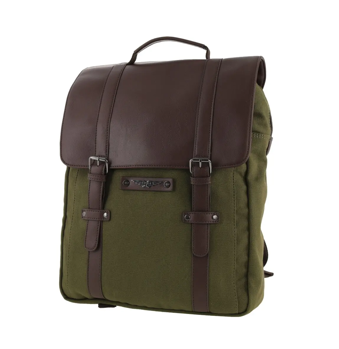 Police Canvas Leather Laptop Messenger Travel Backpack Bag 35X45cm Dark Olive 1