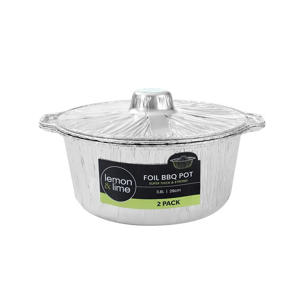 Lemon & Lime Foil Bbq Pot With Lid 2-Pack 3.8L/29Cm (Silver) 1