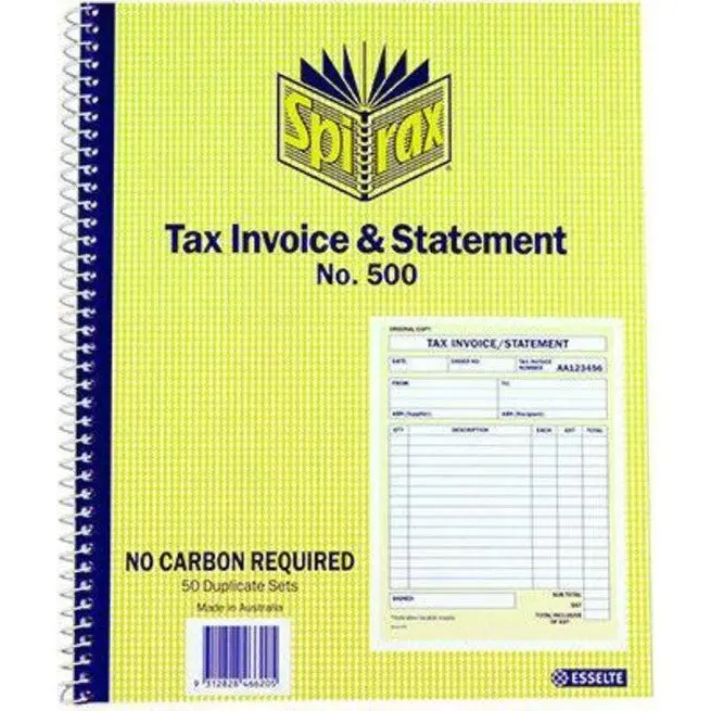 Spirax 500 Tax Invoice Statement Book Quarto 250X200mm 1