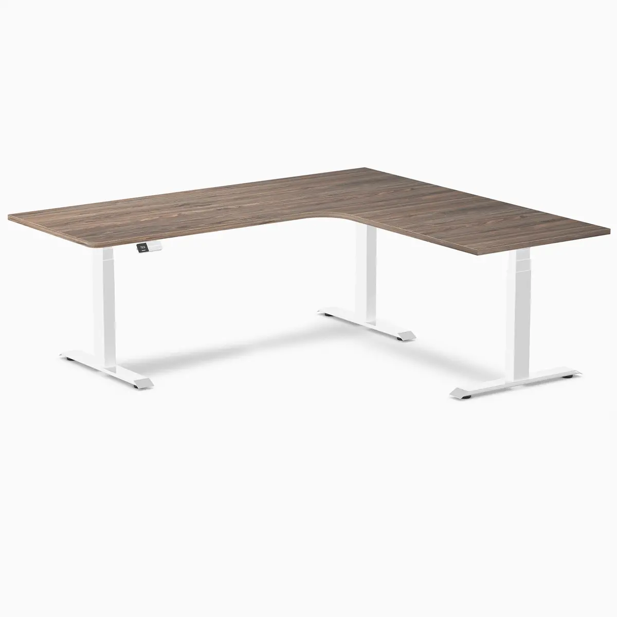 Desky L-Shape Melamine Sit Stand Desk 200Cm - Right Return Natural Walnut Top And White Leg 1