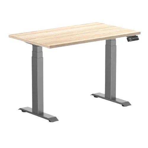 Desky Dual Mini Sit Stand Desk 1000 X 600 Classic Oak Desktop And Space Grey Frame 1