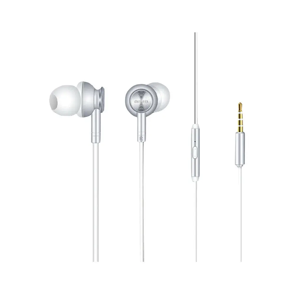 Aiwa In-Ear Gel Performance Wired Earbuds With Mic (White) 2