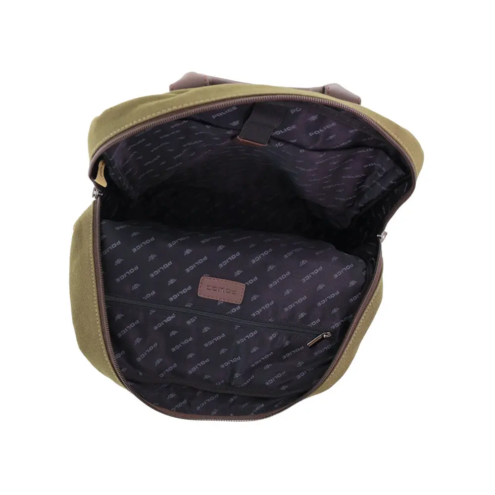 Police Rustic Canvas Laptop Buisness Travel Backpack Bag 35X10x41cm Dark Olive 2