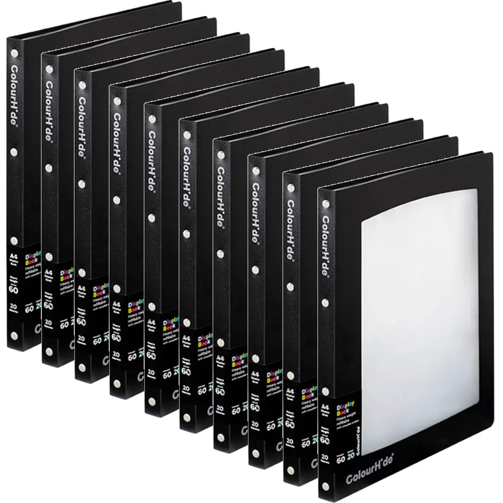 Colourhide Refillable Display Book 20 Pockets Medium Weight A4 Black/Clear 10 Pack 1
