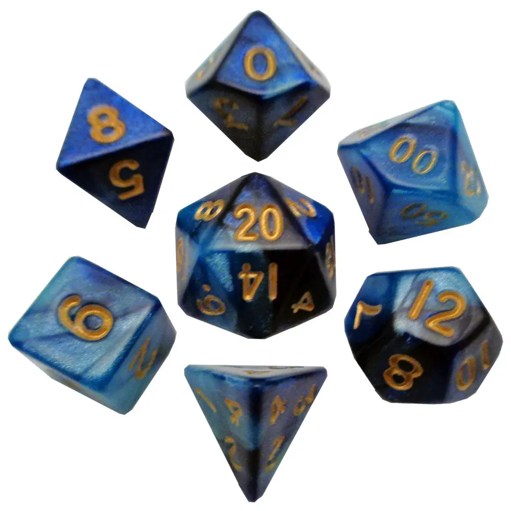 Fanroll By Metallic Dice Games Mdg Mini Polyhedral Dice Set Gold Numbers- Dark Blue/Light Blue 1