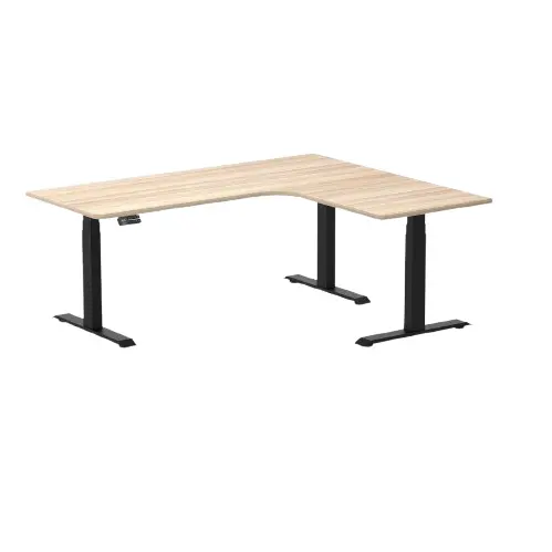 Desky L-Shape Melamine Sit Stand Desk 180Cm - Left Return Classic Oak Top And Matte Black Leg 1