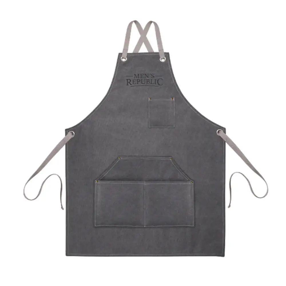 Men's Republic Bbq Cooking/Grilling Outdoor Apron W/ Pockets - Grey Canvas 1