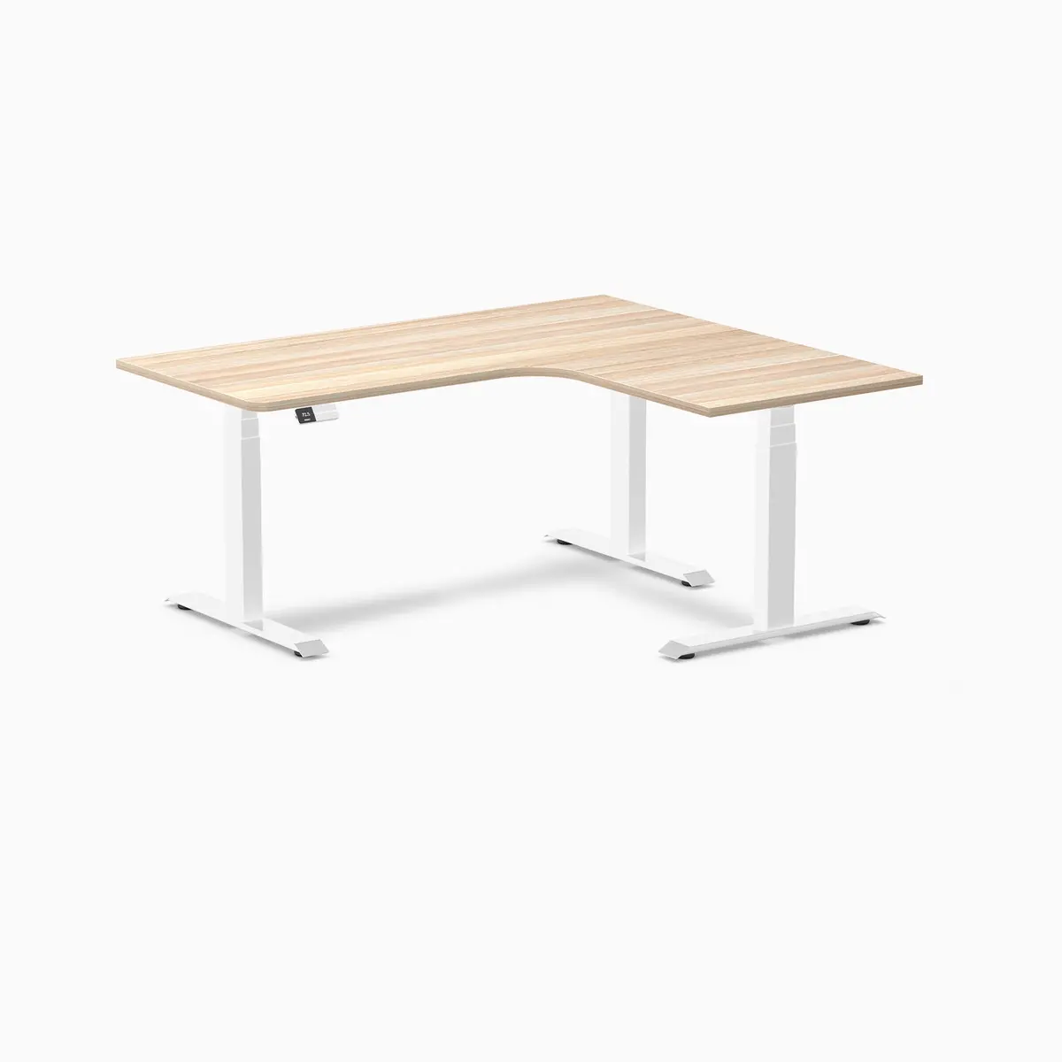 Desky L-Shape Melamine Sit Stand Desk 160Cm - Left Return Classic Oak Top And White Leg 1
