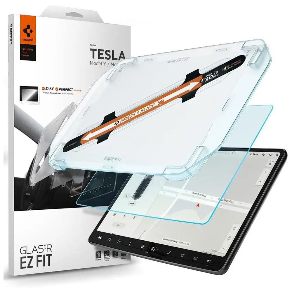 Spigen Tesla Model Y Juniper (2025-2026) Glas.Tr Ez Fit Glass Screen Protector 15.4" (Black) 1