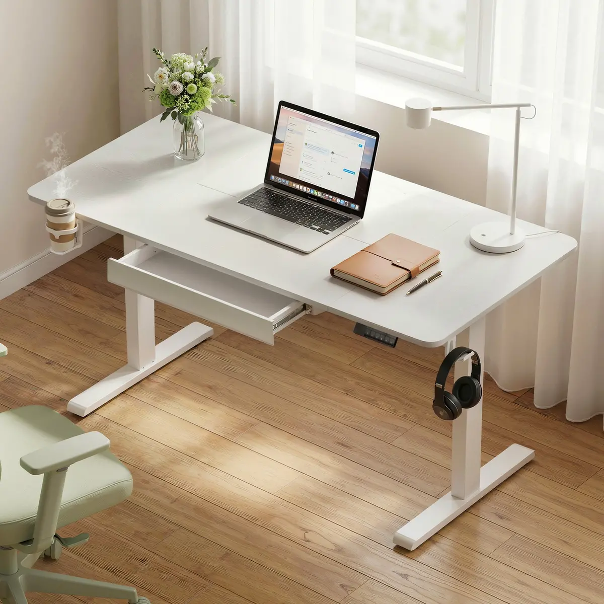 Artiss Electric Standing Desk 140Cm Adjustable Height Motorised Home Office Desk Drawer 2