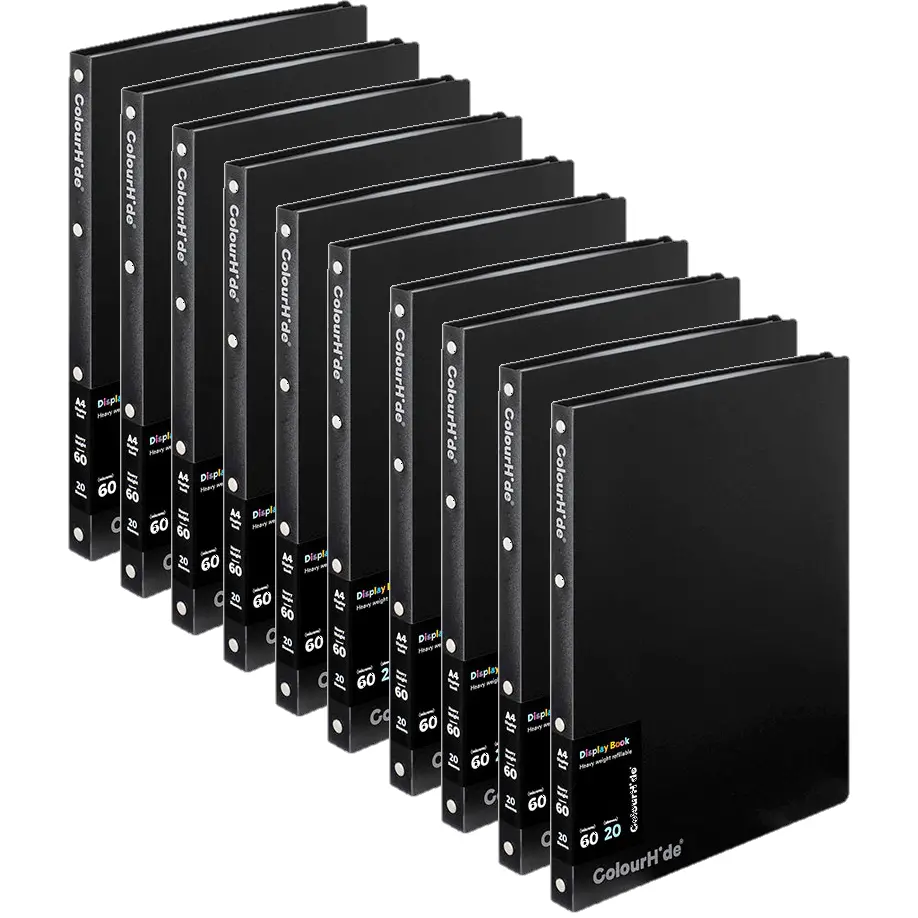 10 Pack Colourhide Refillable Display Book 20 Pockets Medium Weight A4 Black 1