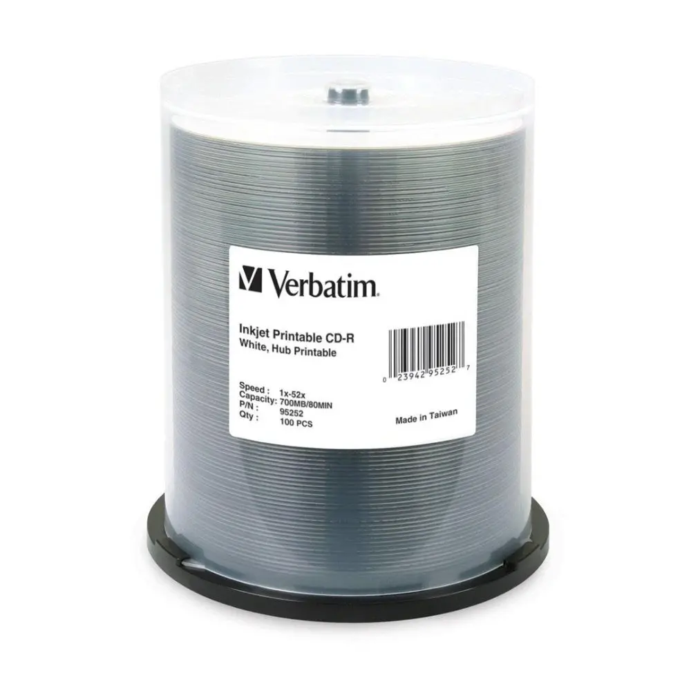 Verbatim Cd-R White Wide Inkjet 52X Speed Blank Discs 700Mb 100Pc 1