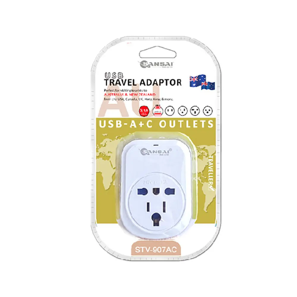 Sansai Worldwide Travel Adaptor Usb-C+A Uk/Usa/Europe To Au/Nz Plug 1