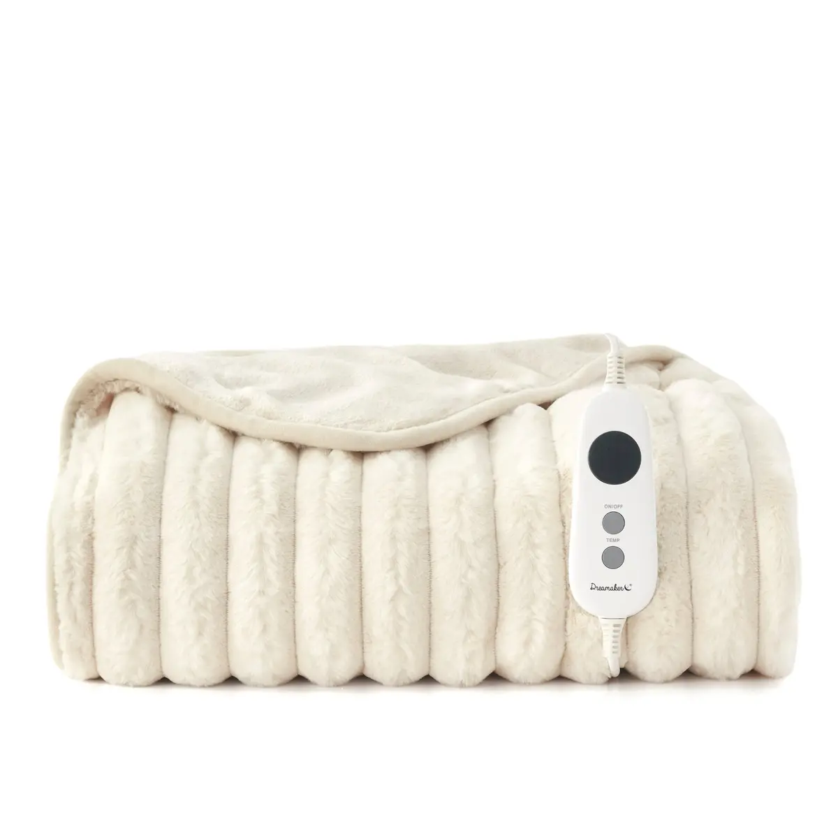 Dreamaker Chunky Embossed Fleece Electric Heated Throw Blanket [130X160cm] (Natural) 1