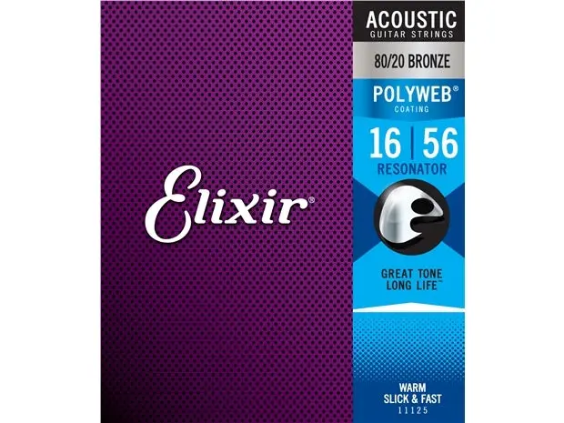 Elixir #11125 Acoustic Polyweb Guitar String 80/20 Bronze 16-56 Resonator 1