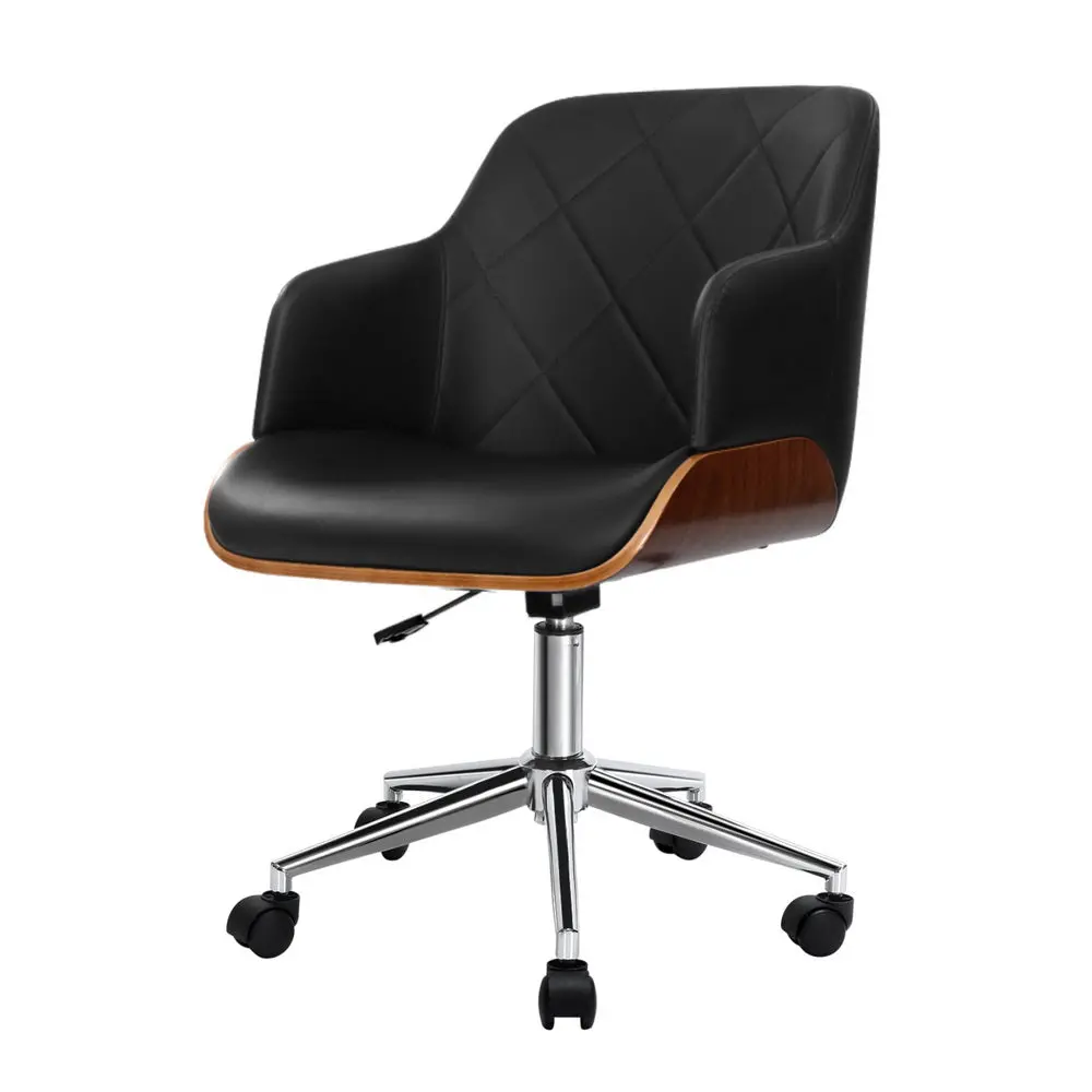 Artiss Wooden Office Chair Fabric Seat (Black) 1