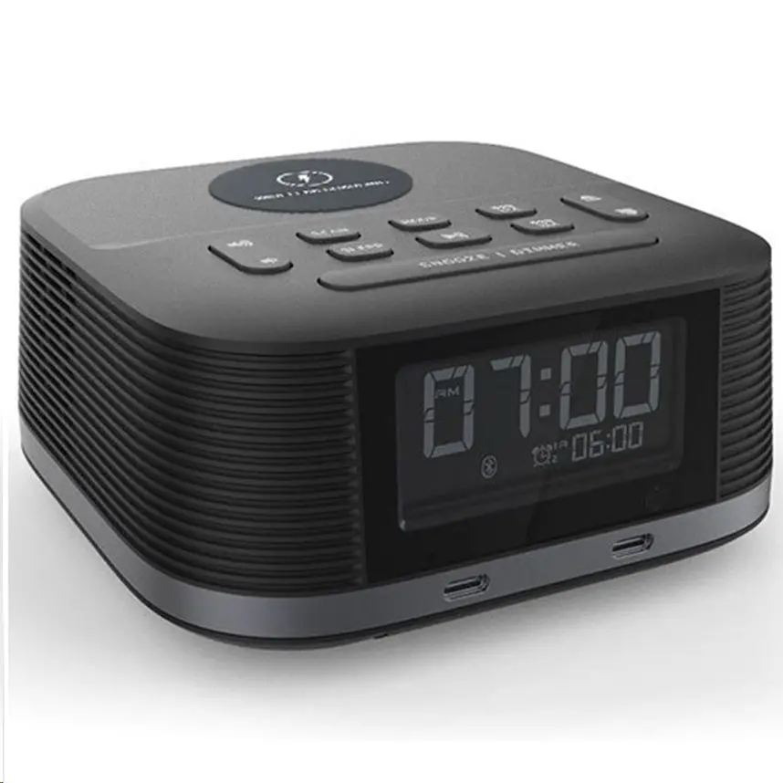 Nero Qi Wireless Charging Radio Clock Bluetooth Speaker Alarm Usb-C 1