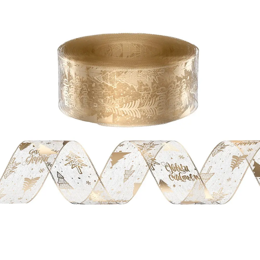 Jingle Jollys 20M Christmas Ribbon Roll Bow Printed Xmas Tree Decor Gift Gold 1