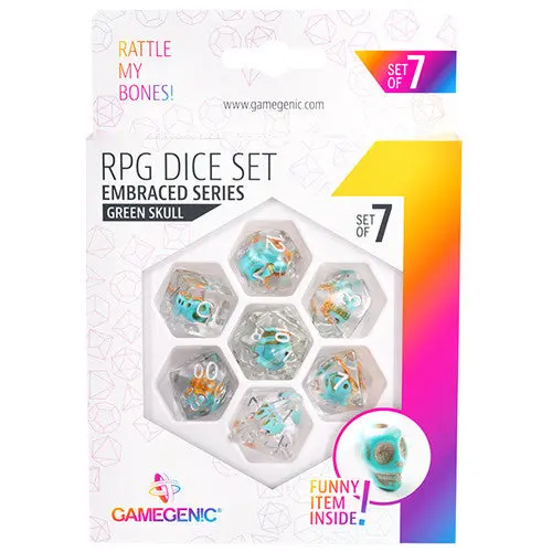 Gamegenic Embraced Series - Green Skull - Rpg Dice Set 7Pcs 1