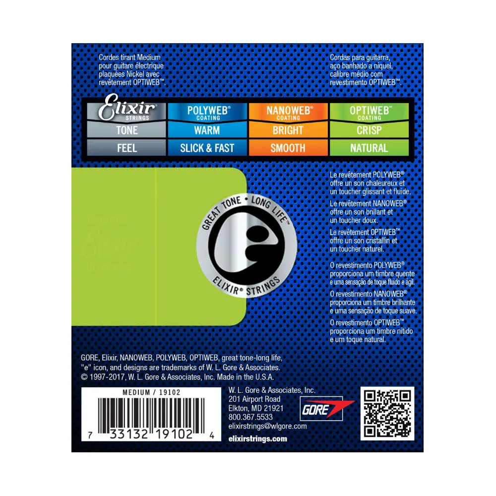 Elixir #19102 Electric Guitar Strings Optiweb Steel 11-49 Medium 2