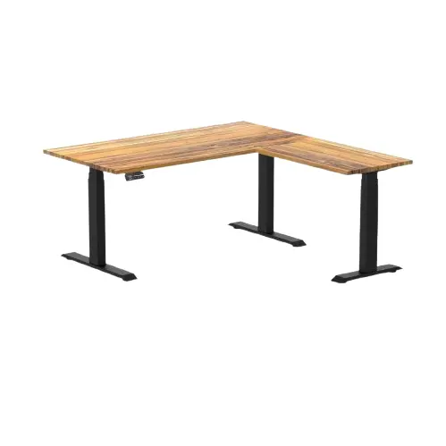 Desky Hardwood L-Shape Sit Stand Desk 150 X 155 Cm (Teak Top/Matte Black Leg) 1