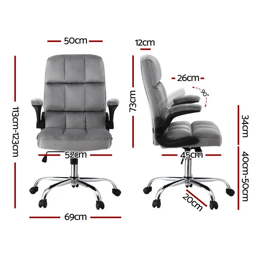 Artiss Office Chair Velvet Seat Racing Gaming Computer Desk Chairs Armrest (Grey) 2