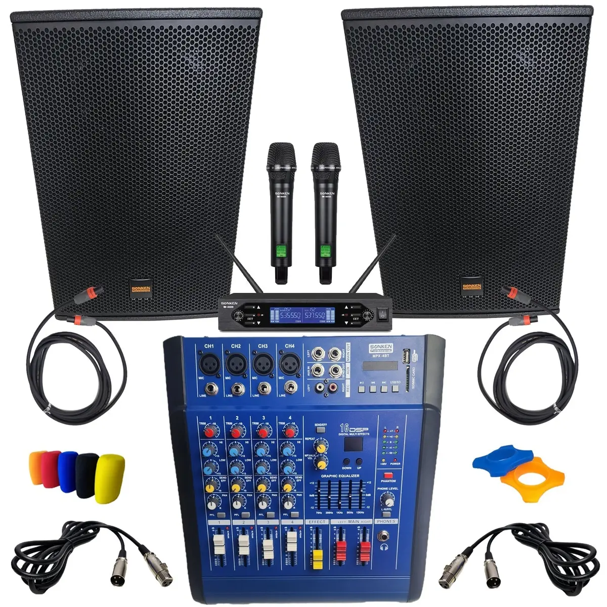Sonken Mpx-4Bt Karaoke System With 12″ Speakers And Wireless Mics 1