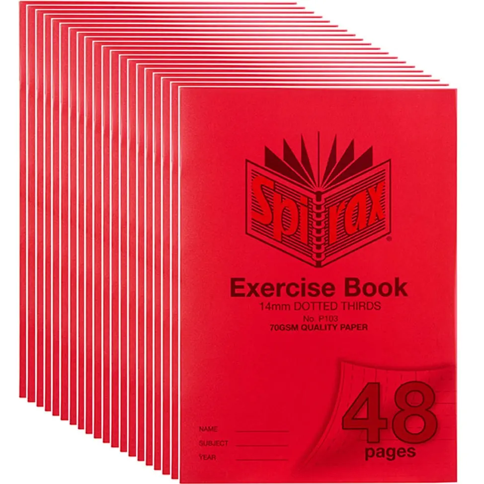 Spirax P103 Exercise Book Dotted Thirds 14Mm 70Gsm 48 Page A4 Red 20 Pack 1