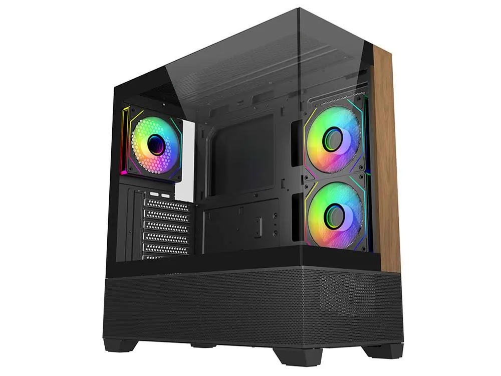 Cooler Master Elite 690 Wood Dual Tempered Glass Mid-Tower Case - Black 1