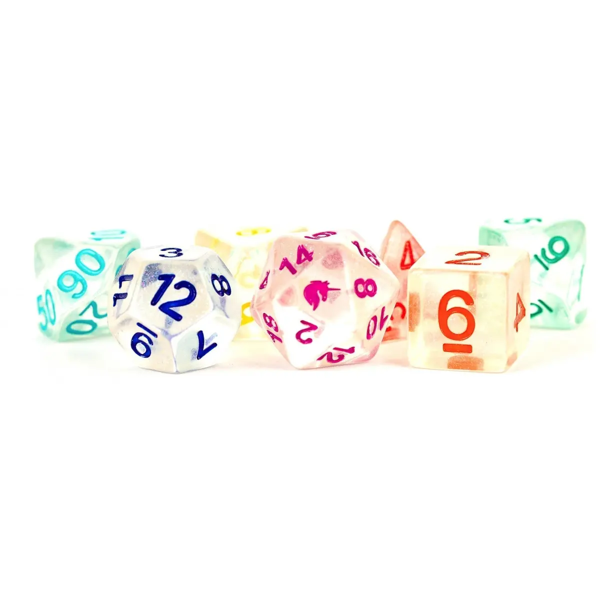 Fanroll By Metallic Dice Games Mdg Unicorn Resin Polyhedral Dice Set - Rainbow Ice 1
