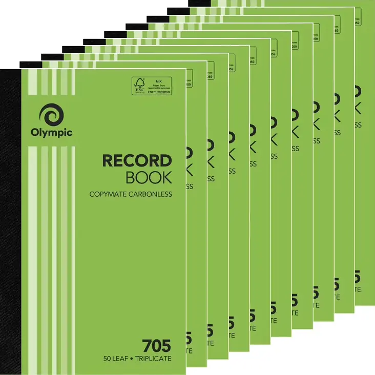 Olympic 10 Pack 705 Triplicate Carbonless Record Book 50 Leaf Bulk 1
