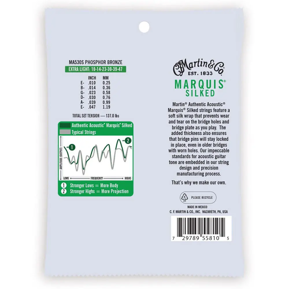 Martin Guitar Ma530s Authentic Silked Strings 92/8 Phosphor Bronze Extra Light 2
