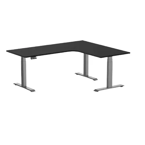 Desky L-Shape Melamine Sit Stand Desk 180Cm - Right Return Black Top And Space Grey Leg 1