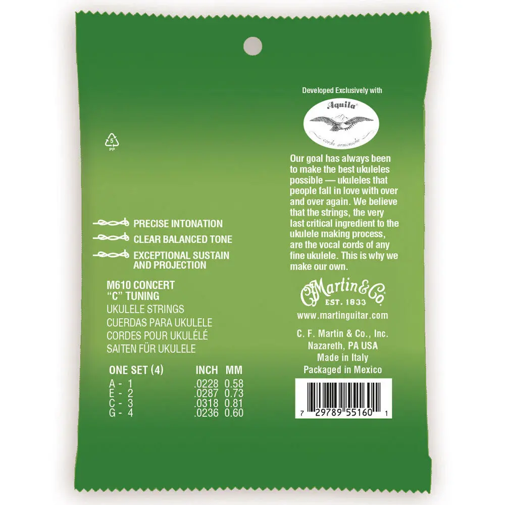 Martin Guitar M610 Premium Ukulele Strings Polygut Concert 2